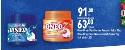 Oneo Draje Şişe Meyve Aromalı Sakız 76G