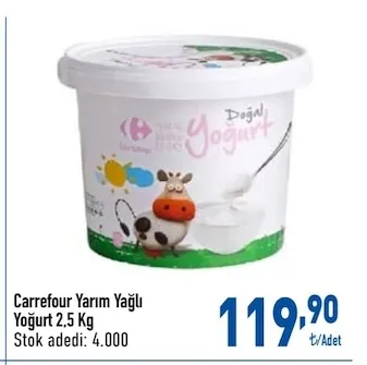 Carrefour Yarım Yağlı Yoğurt 2,5 Kg