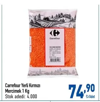 Carrefour Yerli Kırmızı Mercimek 1 Kg