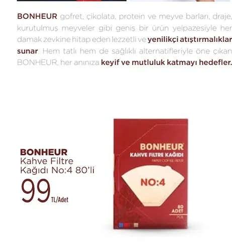 Bonheur Kahve Filtre Kağıdı No:4 80'Li