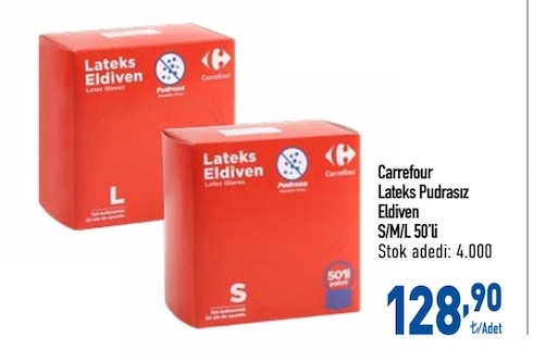 Carrefour Lateks Pudrasız Eldiven S/M/L 50'Li