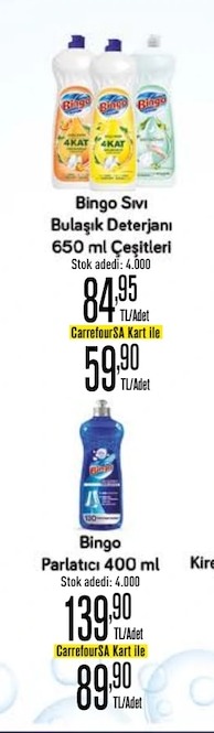 Bingo Sıvı Bulaşık Deterjanı 650 Ml Çeşitleri