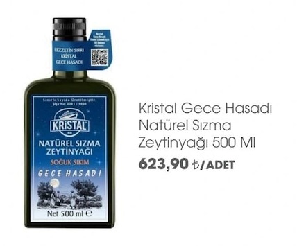 Kristal Gece Hasadı Natürel Sızma Zeytinyağı 500 Ml