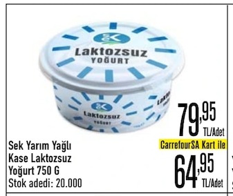 Sek Yarım Yağlı Kase Laktozsuz Yoğurt 750 G