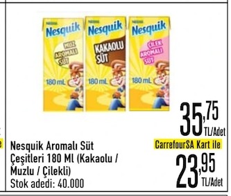Nesquik Aromalı Süt Çeşitleri 180 Ml (Kakaolu / Muzlu / Çilekli)