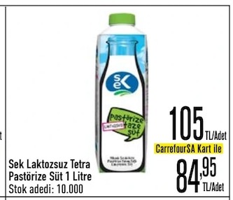 Sek Laktozsuz Tetra Pastörize Süt 1 Litre