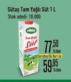 Sütaş Tam Yağlı Süt 1 L