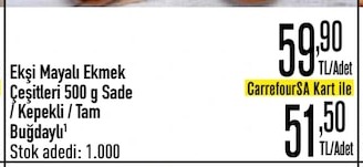 Ekşi Mayalı Ekmek Çeşitleri 500 G Sade / Kepekli / Tam Buğdaylı