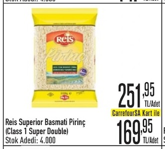 Reis Superior Basmati Pirinç (Class 1 Super Double)