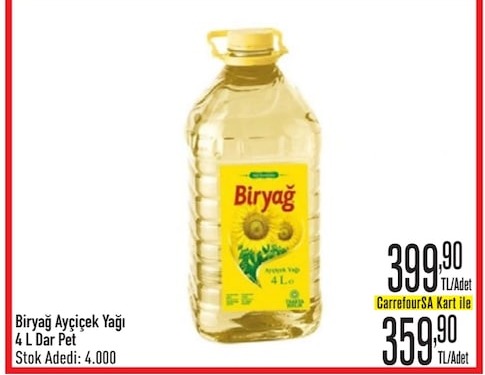 Biryağ Ayçiçek Yağı 4 L Dar Pet
