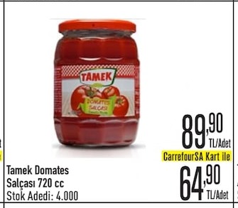 Tamek Domates Salçası 720 Cc