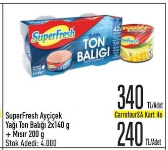 Superfresh Ayçiçek Yağlı Ton Balığı 2X140 G + Mısır 200 G