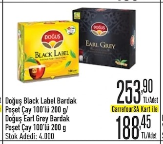 Doğuş Black Label Bardak Poşet Çay 100'Lü 200 G/ Doğuş Earl Grey Bardak Poşet Çay 100'Lü 200 G