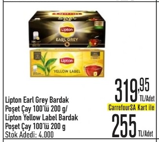 Lipton Earl Grey Bardak Poşet Çay 100'Lü 200 G/ Lipton Yellow Label Bardak Poşet Çay 100'Lü 200 G