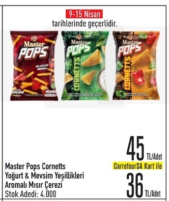 Master Pops Cornetts Yoğurt & Mevsim Yeşillikleri Aromalı Mısır Çerezi
