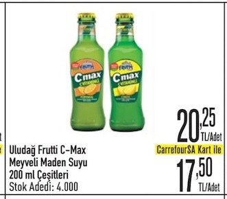 Uludağ Frutti C-Max Meyveli Maden Suyu 200 Ml Çeşitleri