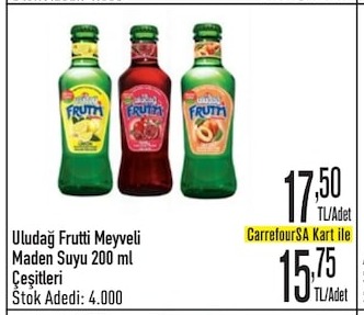 Uludağ Frutti Meyveli Maden Suyu 200 Ml