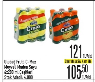 Uludağ Frutti C-Max Meyveli Maden Suyu 6X200 Ml Çeşitleri
