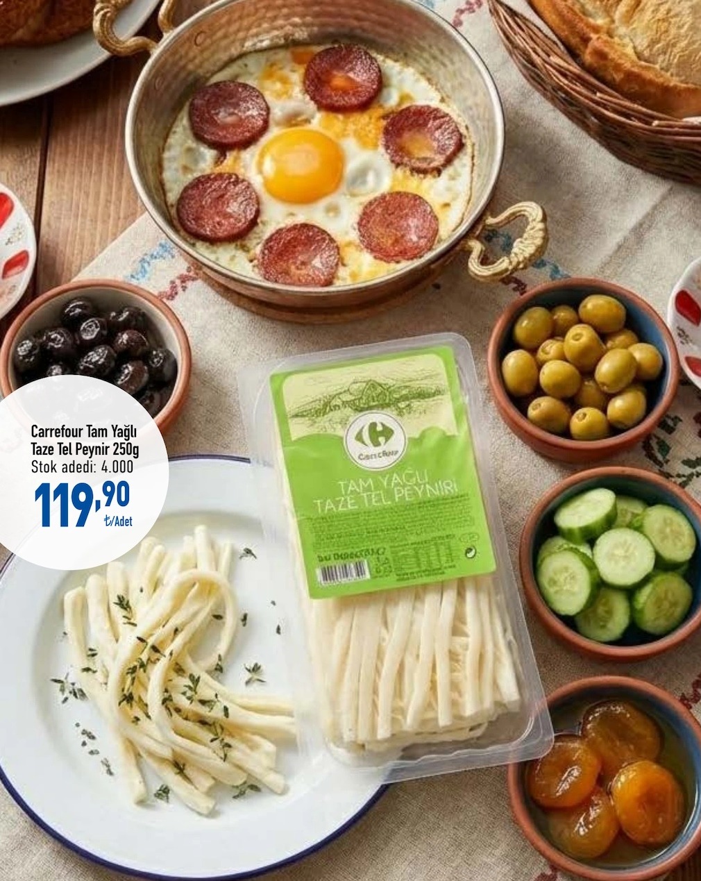 Carrefour Tam Yağlı Taze Tel Peynir 250G