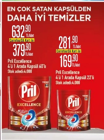 Pril Excellence 4'Ü 1 Arada Kapsül 60'Lı