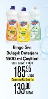 Bingo Sıvı Bulaşık Deterjanı 1500 Ml Çeşitleri