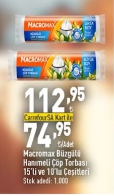 Macromax Büzgülü Hanımeli Çöp Torbası 15'Li Ve 10'Lu Çeşitleri