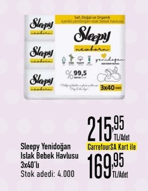 Sleepy Yenidoğan Islak Bebek Havlusu 3X40'Lı