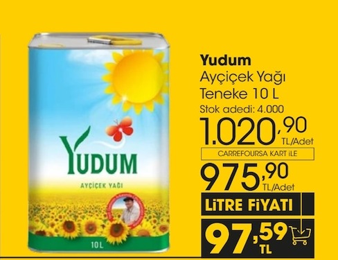 Yudum Ayçiçek Yağı Teneke 10 L