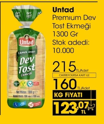Untad Premium Dev Tost Ekmeği 1300 Gr