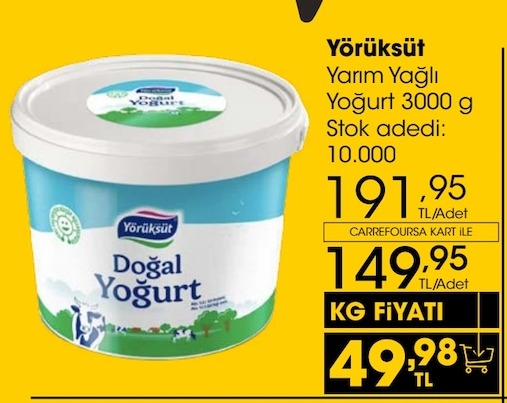 Yörüksüt Yarım Yağlı Yoğurt 3000 G