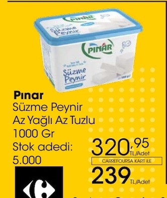 Pınar Süzme Peynir Az Yağlı Az Tuzlu 1000 Gr