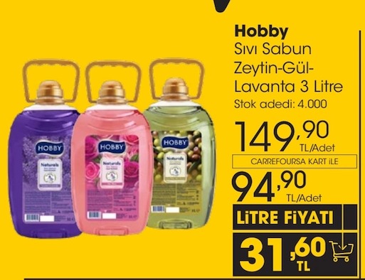 Hobby Sıvı Sabun Zeytin-Gül-Lavanta 3 Litre