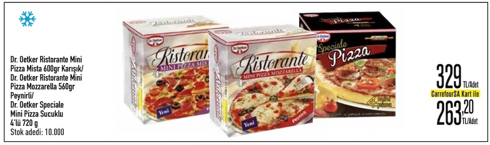 Dr. Oetker Ristorante Mini Pizza Mista 600Gr Karışık / Dr. Oetker Ristorante Mini Pizza Mozzarella 560Gr Peynirli / Dr. Oetker Speciale Mini Pizza Sucuklu 4'Lü 720 G