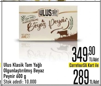 Ulus Klasik Tam Yağlı Olgunlaştırılmış Beyaz Peynir 600 G