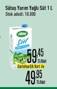 Sütaş Yarım Yağlı Süt 1L