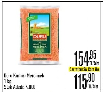 Duru Kırmızı Mercimek 1 Kg