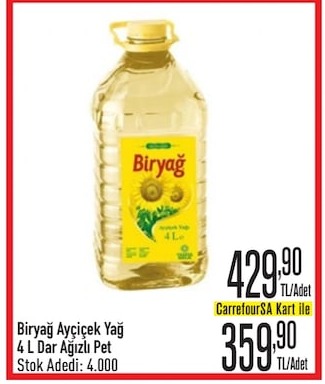 Biryağ Ayçiçek Yağ 4 L Dar Ağızlı Pet