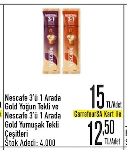 Nescafe 3'Ü 1 Arada Gold Yoğun Ve Yumuşak Tekli Çeşitleri