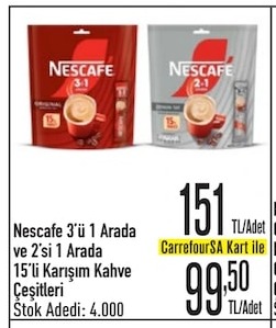 Nescafe 3'Ü 1 Arada Ve 2'Si 1 Arada 15'Li Karışım Kahve Çeşitleri