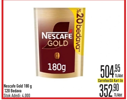 Nescafe Gold 180G
%20 Bedava