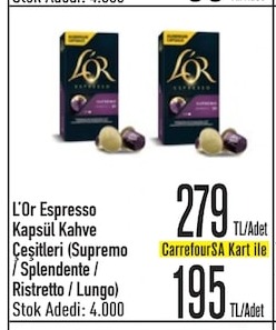 L'Or Espresso Kapsül Kahve Çeşitleri (Supremo / Splendente / Ristretto / Lungo) 10'Lu