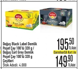 Doğuş Black Label Demlik Poşet Çay 100'Lü 320 G / Doğuş Earl Grey Demlik Poşet Çay 100'Lü 320 G Çeşitleri