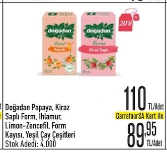 Doğadan Papaya, Kiraz Saplı Form Ihlamur, Limon-Zencefil, Form Kayısı, Yeşil Çay Çeşitleri 20'Li