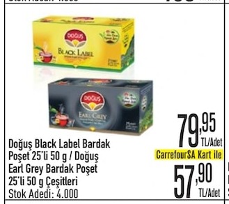 Doğuş Black Label Bardak Poşet 25'Li 50 G / Doğuş Earl Grey Bardak Poşet 25'Li 50 G Çeşitleri