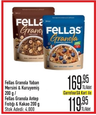 Fellas Granola Yaban Mersini & Kuruyemiş 200G / Fellas Granola Antep Fıstığı & Kakao 200G