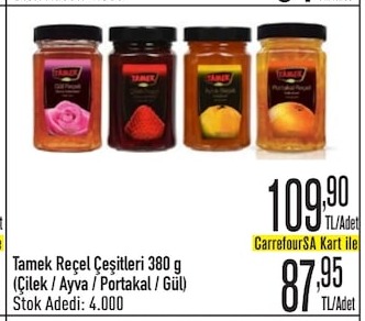Tamek Reçel Çeşitleri 380G (Çilek / Ayva / Portakal / Gül)