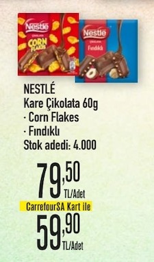 Nestlé Kare Çikolata 60G - Corn Flakes, Fındıklı