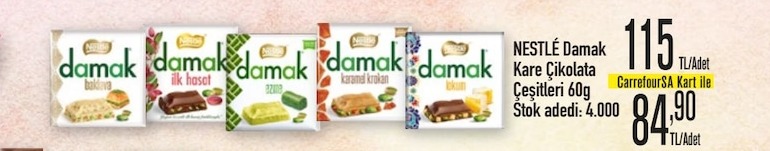 Nestlé Damak Kare Çikolata Çeşitleri 60G