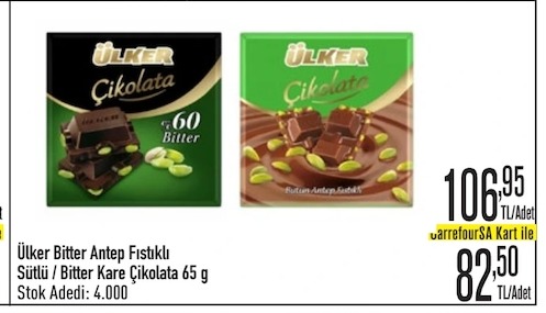 Ülker Antep Fıstıklı Bitter Kare Çikolata 65 G