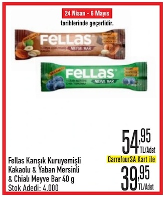Fellas Karışık Kuruyemişli Kakaolu & Yaban Mersinli & Chiali Meyve Bar 40 G